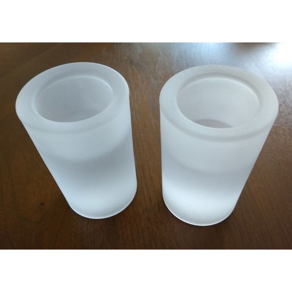 CRATE & BARREL Pair of Round Frosted Glass Tealight 4" Candle Holders NEW IN BOX - Picture 1 of 13